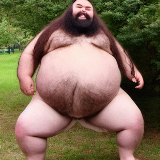 prompthunt: a photo of a very hairy and fat man wearing a thong, with long  hair holding a 1 0 m yam