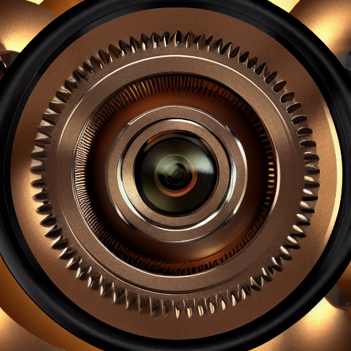 prompthunt: a camera lens made of cogs, gears, pistons, and steam. golden  and brown hues. 8 k. detailed. 3 d render