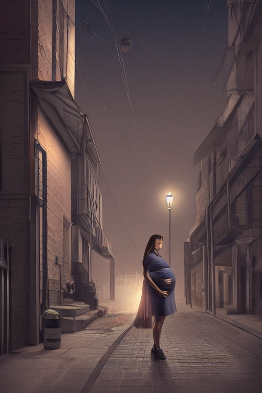 prompthunt: pregnant woman under street light, highly detailed, sharp  focused, ultra realistic digital concept art by Nil Tawata