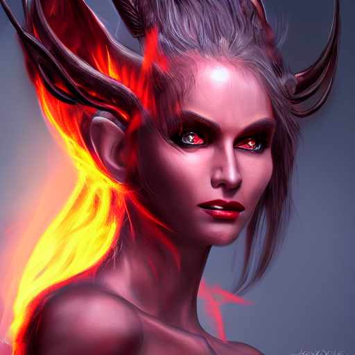 hyper realistic concept art portait of a beauty female demon character in a hell portal background