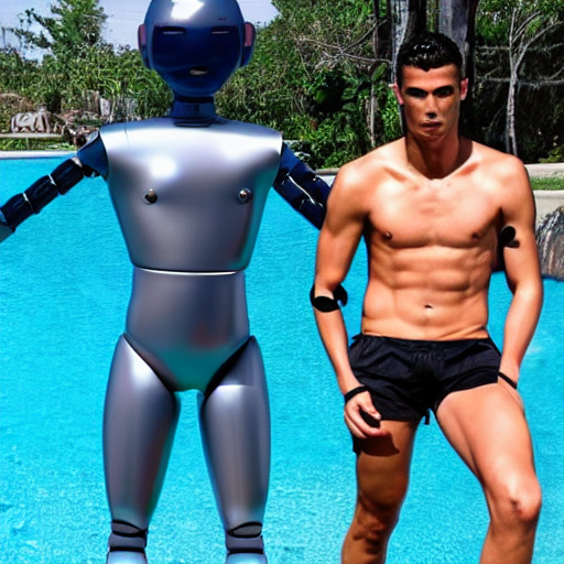 prompthunt: a realistic detailed photo of a guy who is attractive humanoid who is half robot and half humanoid, who is a male soccer player cristiano shiny skin,