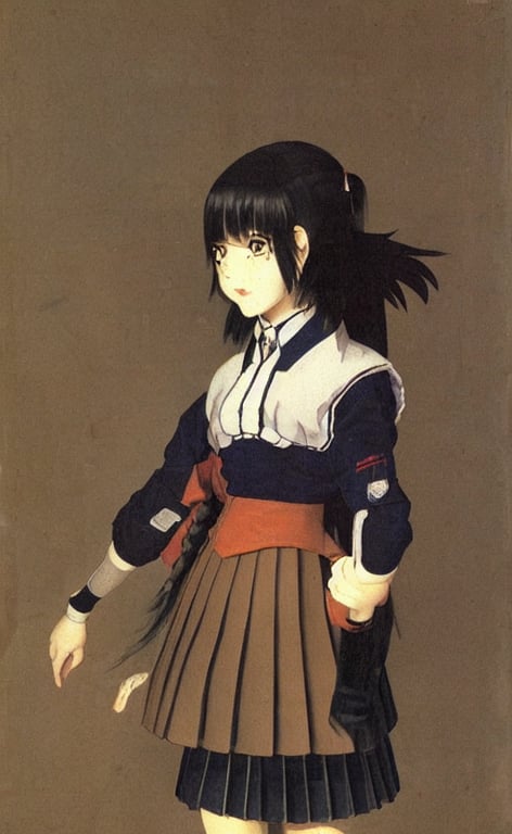 school girl, school uniform, seifuku, pleated miniskirt, battle angel alita. by rembrandt 1 6 6 7, illustration, illustrious makinami, contrastive colors