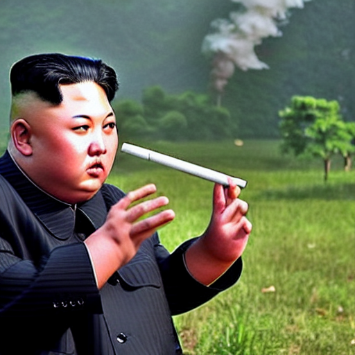 prompthunt: kim jong un smoking weed in the middle of a war