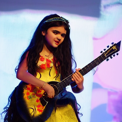 prompthunt: Angelina Jordan singing on stage with a bouquet of flowers in  her hair