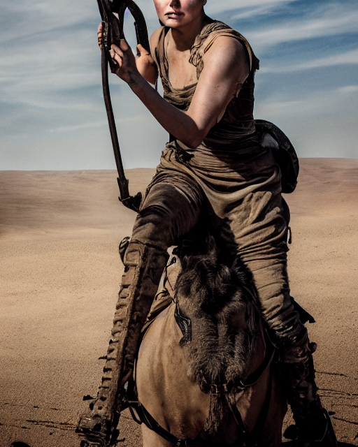 prompthunt: photoshoot of ana taylor - joy dressed as a young imperator  furiosa in mad max fury road prequel, photoshoot in the style of annie  leibovitz, george miller, studio lighting, soft focus