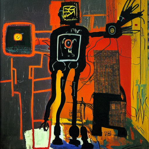 prompthunt: a cyberpunk medic robot , by Jean-Michel Basquiat and Rembrandt  and Francisco Goya , constructivism , detailed painting , cubist