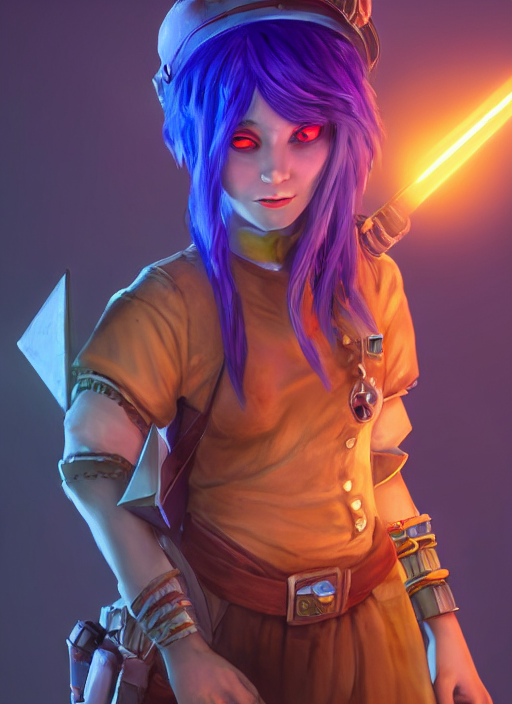 young adult rock gnome artificer with blue hair, dndbeyond, bright, colourful, realistic, dnd character portrait, full body, rpg, concept art, behance hd, artstation, deviantart, global illumination, radiating a glowing aura, rray tracing hdr render in unreal engine 5