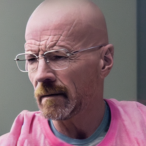 close up, cropped award winning photo of walter white wearing pink headphones and shouting, incredibly detailed, sharp focus, hyper realistic