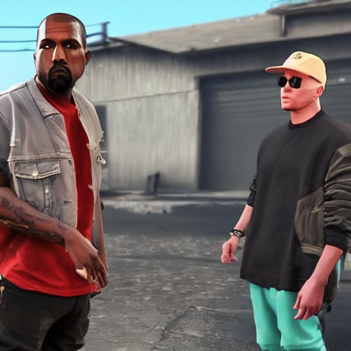 prompthunt: kanye west and eminem in gta 5 real life, hyper realistic,  realistic, 4 k, 8 k uhd, intricate details, detailed, great detail