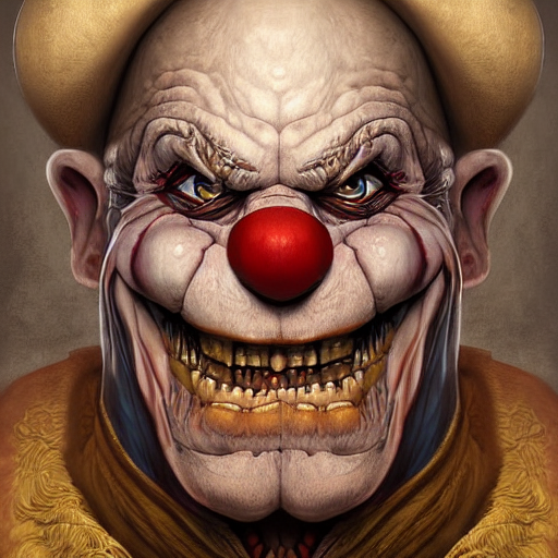 prompthunt: digital painting of a wrinkled old scary clown by filipe  pagliuso and justin gerard, fantasy, highly, detailed, realistic, intricate