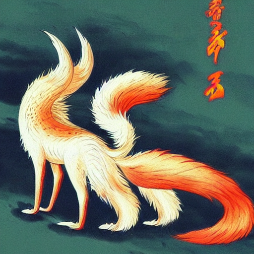 prompthunt a nine tailed fox, kitsune, japanese folklore, realistic