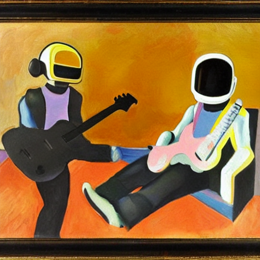 prompthunt: An oil painting by Matisse of daft punk playing guitar hero  guitars