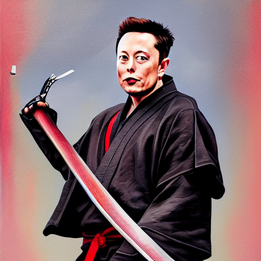 prompthunt: a painting of elon musk in samurai armor and holding a katana  in his hands, 4 k, hyper realistic, dslr, high resolution, landscape,  beautiful