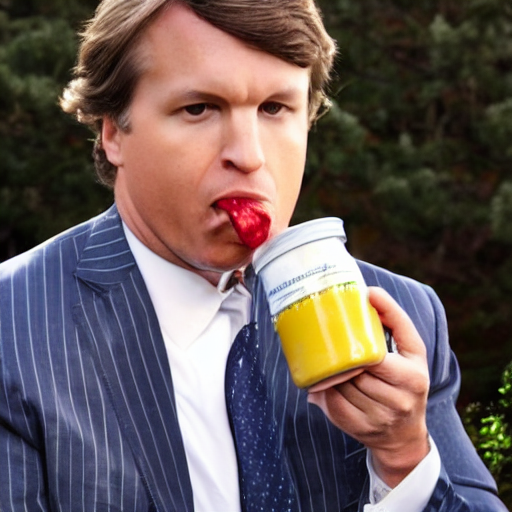 prompthunt Tucker Carlson eating an entire jar of mayonnaise and