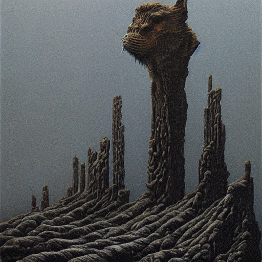 a hybrid of all animals, beksinski, in a dark massive place brutalism, large scale, in the style of anatoly fomenko