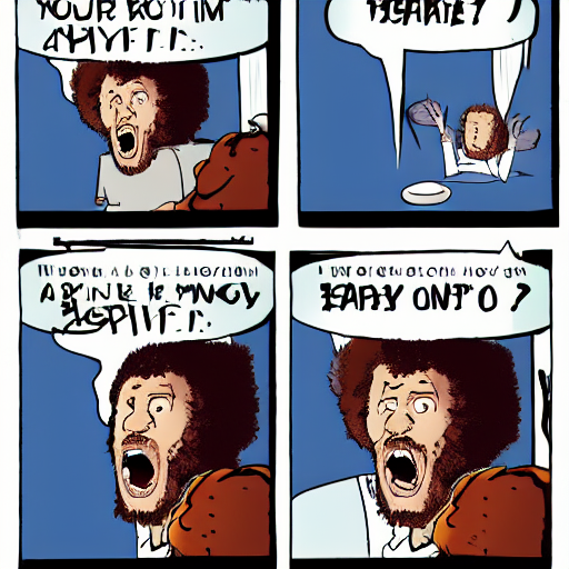 angry bob ross screaming at laptop comic strip