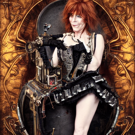 prompthunt: a photography of mylene farmer as a steampunk queen by cedric  peyravernay