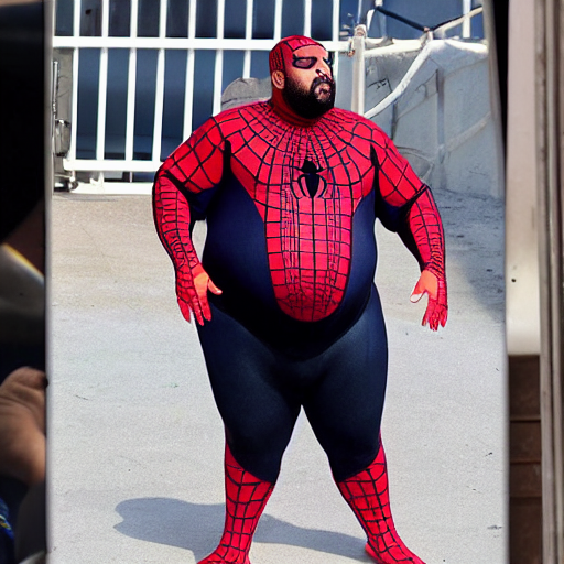 prompthunt: DJ Khaled as morbidly obese Spiderman, MCU set photo,  live-action adaptation, photograph