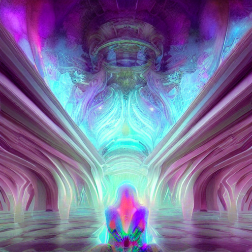 long Shot of psychedelic misty chromatic astral temple , stylish, lsd, soft, trending on artstation, cinematic, artwork by WLOP