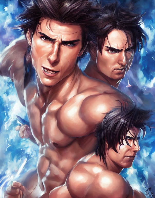 anime portrait of tom cruise as a muscular anime boy, Stable Diffusion