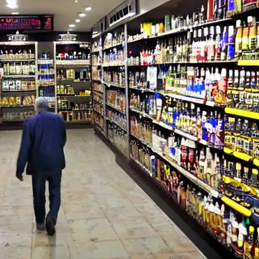 prompthunt old man walking in liquor store, security camera footage