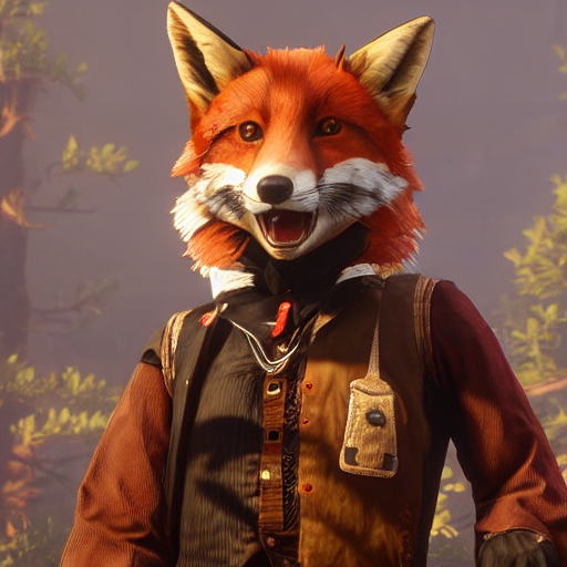 prompthunt: video game screenshot of an anthropomorphic fox wearing western sheriff  outfit as a character in red dead redemption 2