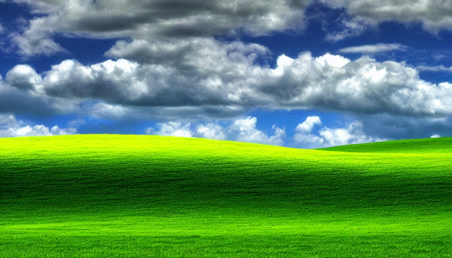 prompthunt Bliss, the windows xp wallpaper