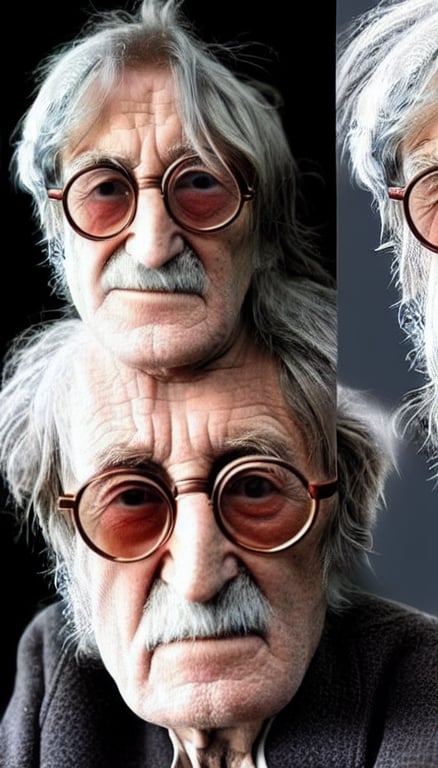 prompthunt: A colored colorized real photograph of old elderly John Lennon  as an old man in his eighties with short gray hair in the 2010s, Old  elderly John Lennon with short gray