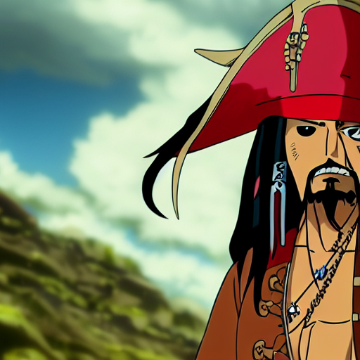 Jack Sparrow as an anime character from One Piece. Beautiful. 4K.