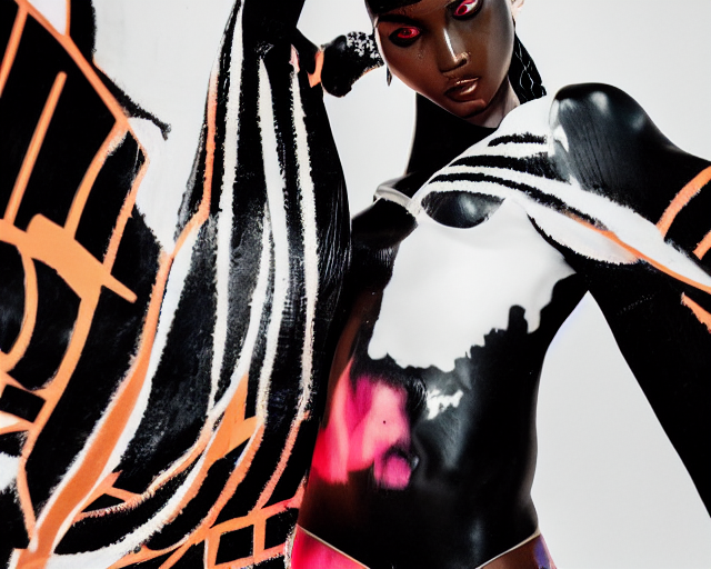 prompthunt: a glossy black marble statue of a woman covered in colorful  motocross branding, in the style of virgil abloh, offwhite, acronym,  denoise, vogue, brooklyn museum, highly detailed, realistic, hyperreal, 8 k