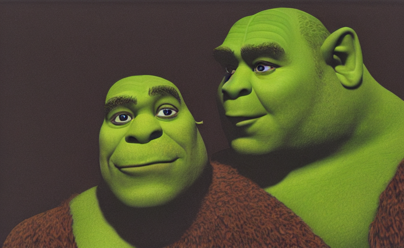 70s movie still full-lenght portrait of Shrek, by Irving Penn, Cinestill 800t 35mm Eastmancolor, heavy grainy picture, very detailed, high quality, 4k, HD criterion, precise texture