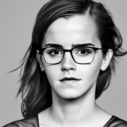 prompthunt Emma Watson wearing extremely thick glasses, hyper