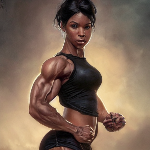 prompthunt a black haired athletic muscular woman in a black tank top