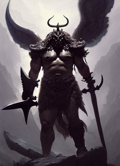 højt grill Frugtbar prompthunt: a barbarian male horned darkin with a huge sword and wings, dim  light, front game card, marvel comics, dark, intricate, highly detailed,  smooth, artstation, digital illustration by ruan jia and mandy