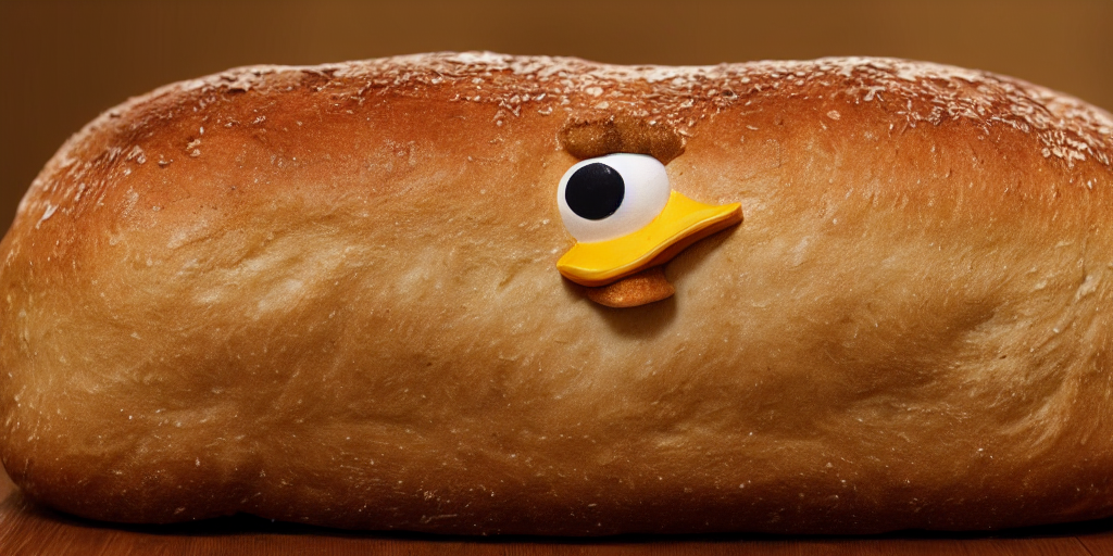 prompthunt A cute duck as a loaf of bread, realistic, close up, ambient lighting, ultra high