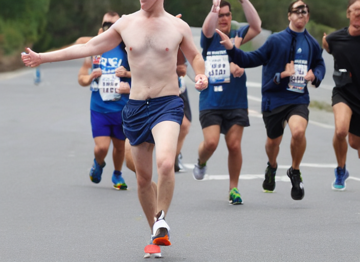 shirtless mark zuckerberg running marathon hairy hands in air