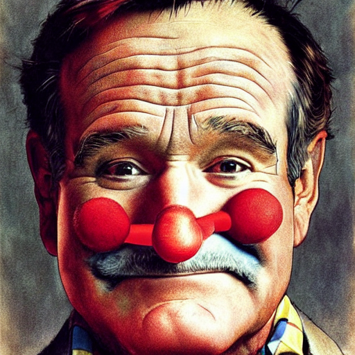 prompthunt: Robin Williams as a sad clown painted by Norman Rockwell