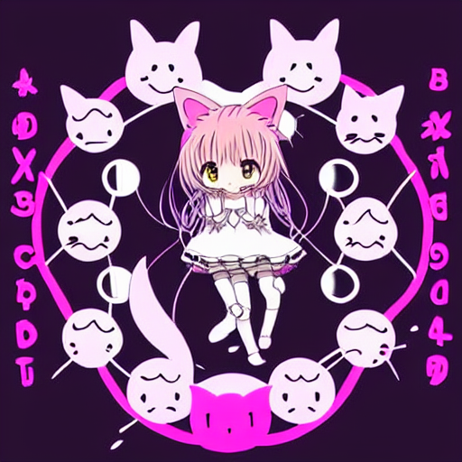 prompthunt: digital card art of anime (cat) girl with cat ears surrounded  by magic circles. Pink hue. Highly detailed. Beautiful