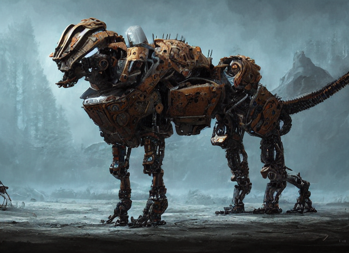 Lokomotiv teenager tro prompthunt: detailed full body concept art illustration oil painting of a robotic  animal with intricate fur and armor, ultra detailed, digital art, octane  render, dystopian, zero dawn, 4k