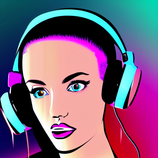 prompthunt: a close up of a female face with headphones and retro colours,  synthwave style, 2d digital vector art