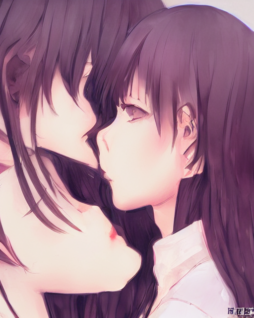 prompthunt: portrait of two girls kissing, anime, drawn by WLOP, trending  on Artstation