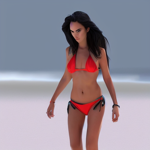 Brunettes On Nude Beach - prompthunt: full body 3 d render megan fox in bikini run on beach