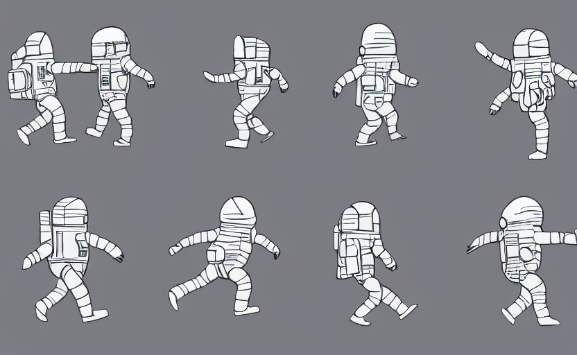 prompthunt: 4 frame walk cycle of a cartoon astronaut, walk cycle animation  sheet