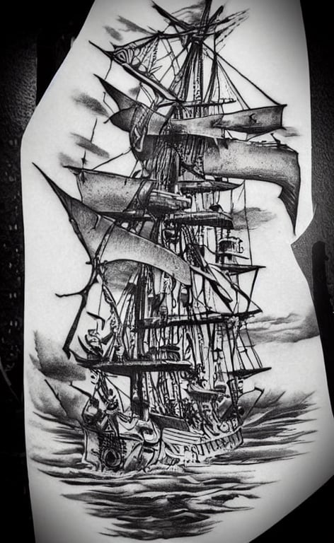 Pirate Ship Tattoo Stencil