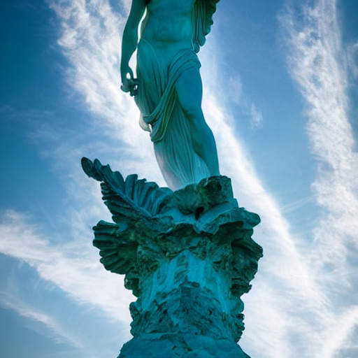 prompthunt: venus, nike, the winged victory of samothrace statue made of  turquoise crystal on a rock in the clouds dramatic low light volumetric  lighting epic towering clouds central composition stylised