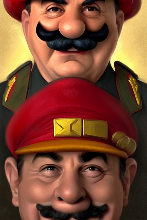 angry realistic josef stalin as mario from mario bros, portrait, highly detailed, hyperrealistic, digital painting, artstation, concept art, smooth, sharp focus, illustration, cinematic lighting, art by artgerm and greg rutkowski and alphonse mucha