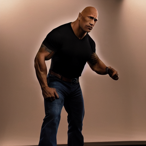 prompthunt: dwayne johnson as johnny bravo, studio lighting, high detail,  blonde hair, black shirt, 8 k, blue jeans, movie cover, cinematic