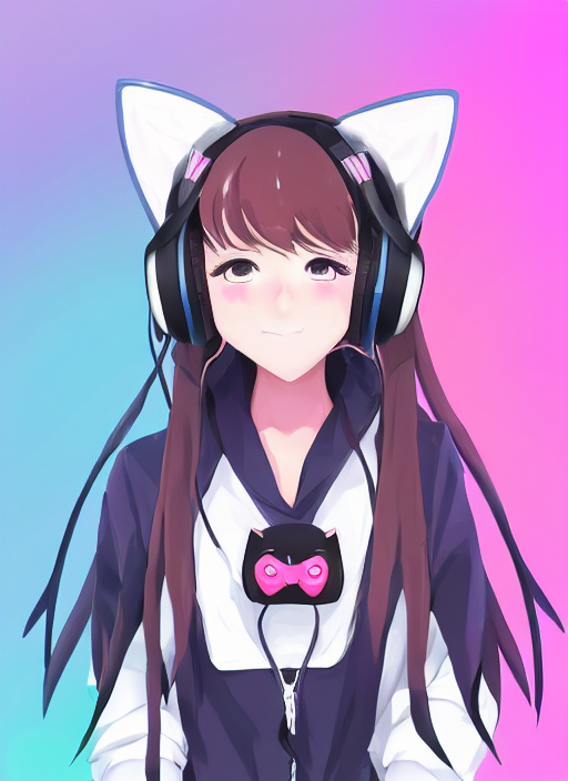 Girl with cat online headphones