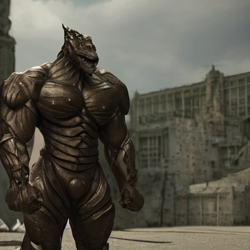 5 meters tall muscular dragon armored giant man in shorts, high definition movie, photorealistic detail, futuristic production, adventure movie, 8 k