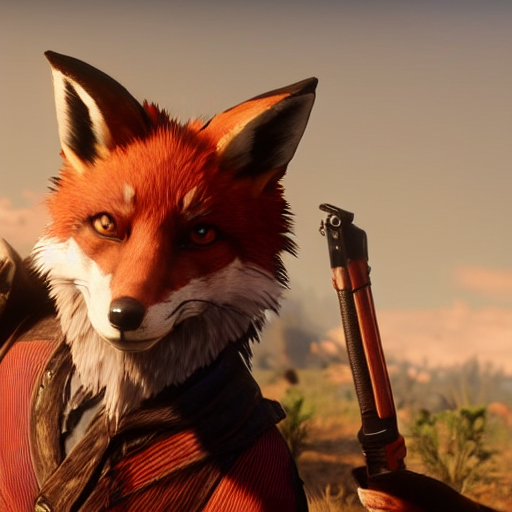 prompthunt: video game screenshot of an anthropomorphic fox wearing western sheriff  outfit as a character in red dead redemption 2